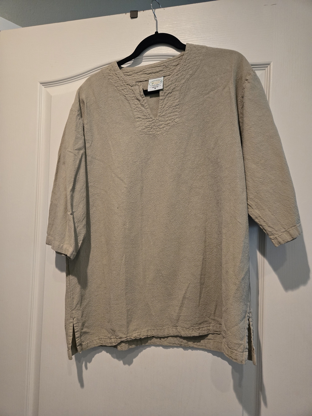 Light Tan Textured V-Neck Tunic Top